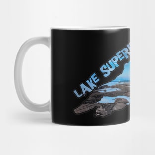 Lake Superior Outline (Lighthouse in Grand Marais, Minnesota) Mug